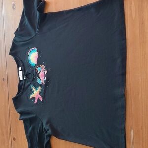 Quacker Factory Black Top with Colorful Sea Motif 2X